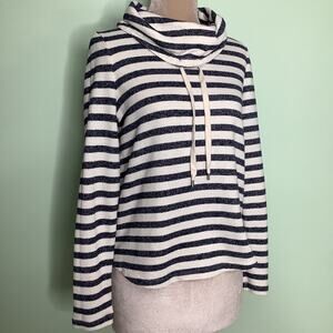 Chaps Nautical Stripe Cowl Neck Funnel Neck Stretchy Knit Pullover Sweatshirt